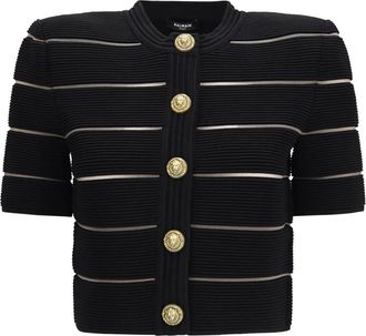 Balmain Cardigan de Botones y Manga Corta - Knitwear - Mujer - Negro - M