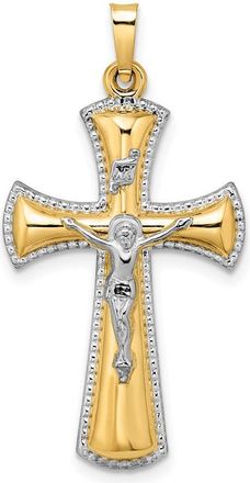 Diamond2Deal 14k Two-tone Gold and White Rhodium Hollow INRI Crucifix Pendant