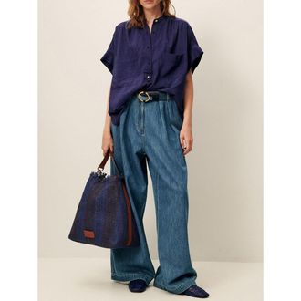 Sessun Shirt met korte mouwen en ronde kraag, smalle strepen, CAMILLE