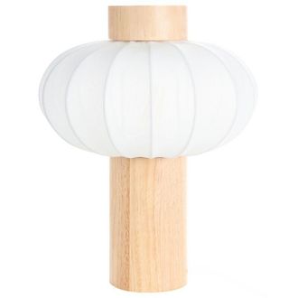 Beliani Table Lamp Light Brown Rubberwood Iron Nylon Shape Living Room Bedroom Modern Contemporary ABENS