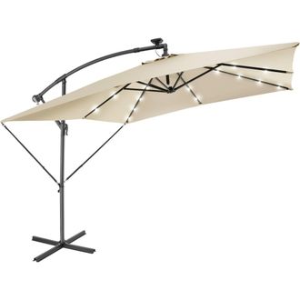 TecTake Parasol con luces solares led y manivela 2,5 x 2,5 m, beige