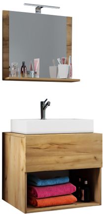 ebuy24 Ebuy24 - Vcm 3 Piezas &Aacute;rea De Lavado Ancho 60 Cm Juego De Lavabo De Ba&ntilde;o Lendas Ll Espejo (roble De Miel)