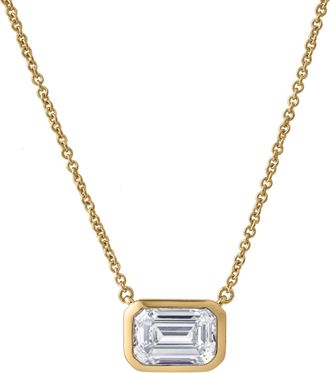 LuvMyJewelry Glinda Emerald East West 14K Gold Lab Grown Diamond Bezel Necklace - 1.50 ct