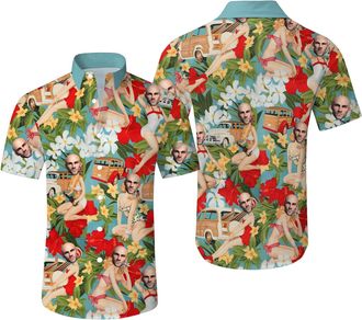 Generic Custom Hawaiian Shirt with Face Picture for Men Personalized Tropical Summer Beach Casual Short Sleeve Button Down Shirts (UK, Alpha, 3XL, Regular, Re