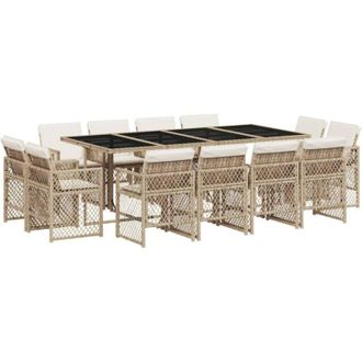 vidaXL Vidaxl - Set da Pranzo da Giardino 13 pz con Cuscini Beige in Polyrattan