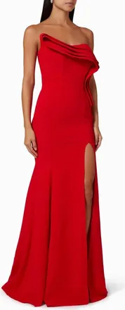 Nicole Bakti Strapless Elegant Evening Dress In Red