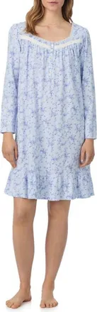 Eileen West Lace Trim Cotton Nightgown in Blue/Print at Nordstrom, Size Xx-Small