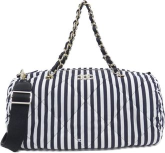 Chanel Black White Fabric Boston Bag (Pre-Owned)