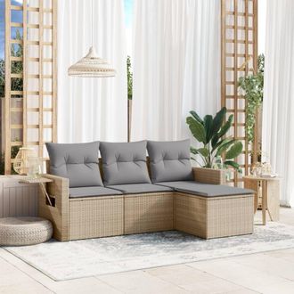 vidaXL Juego De Sof&aacute;s Jard&iacute;n Con Cojines 4 Pzas Rat&aacute;n Sint&eacute;tico Beige Vidaxl