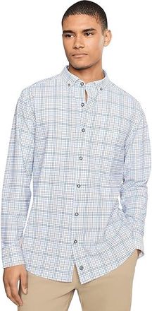 Johnston & Murphy XC+ Motion Long Sleeve Dress Knit Shirt Mens Clothing Blue/Tan Plaid Sport Shirt : 3XL, Nylon