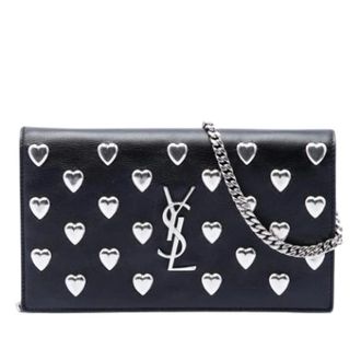 Saint Laurent Pre-owned Clutches, female, Black, Size: ONE SIZE Pre-owned Heart Stud Crossbody Bag