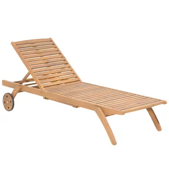 Beliani Beliani - Tumbona De Jard&iacute;n De Madera De Acacia Reclinable Sobre Ruedas Con Mesa Cesana