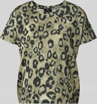 Monari Regular Fit T-Shirt aus Viskose-Mix mit Allover-Animal-Print in Gruen Melange, Größe 34