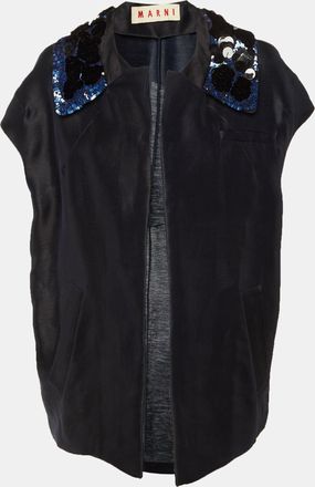 Marni Navy Blue Embellished Detail Silk & Linen Open Jacket
