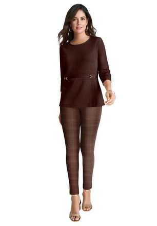 Jessica London Ponte Belted Top in Rich Brown at Nordstrom, Size Medium