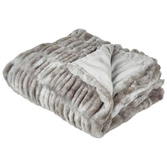 Beliani Manta De Poli&eacute;ster De Piel Sint&eacute;tica Ropa De Cama Peluda Moderna Para Dormitorio Gris Macodes