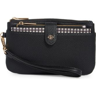 Nanette Lepore Faux Leather Wristlet with Card Case in Black /Gingham Bows at Nordstrom Rack