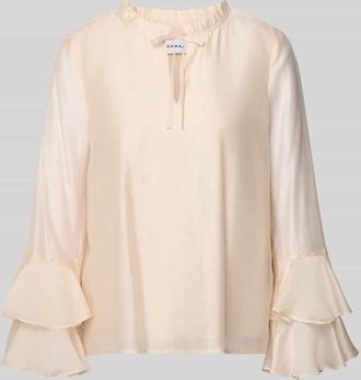 Comma Regular Fit Bluse aus Lyocell-Mix mit Volants in Sand, Gr&ouml;&szlig;e 34