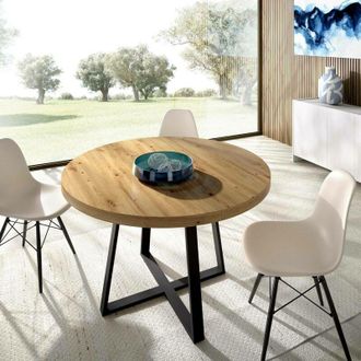 Dmora Mesa Extensible Casarola, Consola Extensible Redonda, Mesa De Comedor Multiusos Ovalada, 110/158x110h77 Cm, Roble Nodi - Dmora
