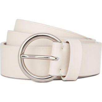 Vince Flat Ring Leather Belt in Milk at Nordstrom, Size Large