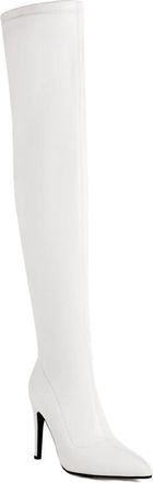 Generic Womens Pointed Toe Over The Knee Boots PU Leather Long Boots with Side Zipper Stiletto High Heel Thigh High Boot,White,9.5 UK