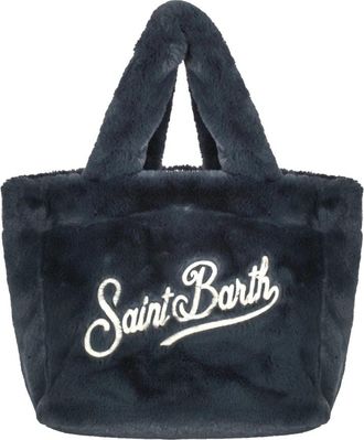 MC2 Saint Barth Zachte Eco-Bont Medium Tas met Geborduurd Logo - Dames - Shoppers - Blauw - ONE Size - Polyester - Tassen