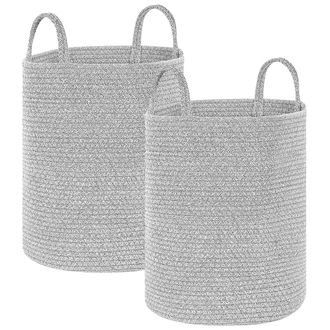 Beliani Beliani - Conjunto De 2 Cestas De Algod&oacute;n Gris 39 Cm Hecho A Mano Asas Moderno Saryk