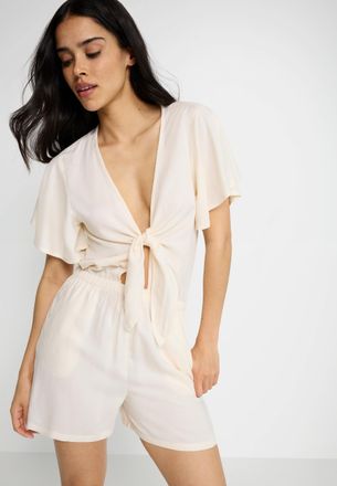 Lascana Kurzoverall LSCN BY LASCANA, Damen, Gr. 34, N-Gr, beige (creme), Web, Obermaterial: 100% Viskose, unifarben, figurumspielend kurz, tiefer V-Ausschnitt