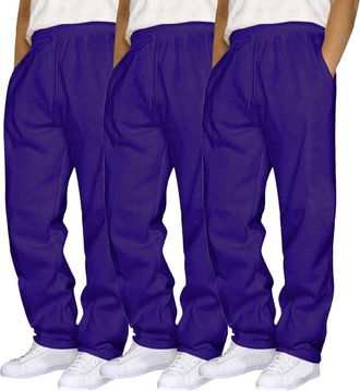 Generic 3 Pack Mens Straight Leg Sweat Pants with Pockets Baggy Jogging Bottoms Elastic Waist Joggers Fleece Pants Mens Open Hem Sweatpants Drawstring Tracksu
