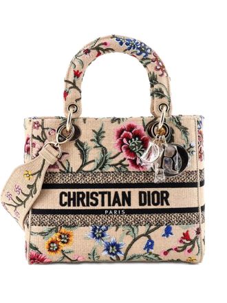 Dior Lady D-Lite Bag Embroidered Raffia Medium satchel - women - Raffia/COTTON/ STRAW - One Size - Multicolour