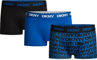 DKNY 3-Pack Ultralight Microfiber Mesh Trunks in Black/Lapis/Lapis Logo Print at Nordstrom, Size X-Large