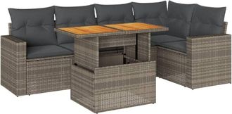 vidaXL Set De Muebles De Jard&iacute;n 6 Pzas Y Cojines Rat&aacute;n Sint&eacute;tico Gris Vidaxl