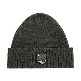 Maison Kitsun&eacute; Fox Head Large Beanie - Heren - Accessoires - Groen - Maat: ONE Size Wol