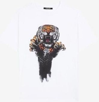 Roberto Cavalli Tiger Print Cotton T-Shirt, Size X-Large