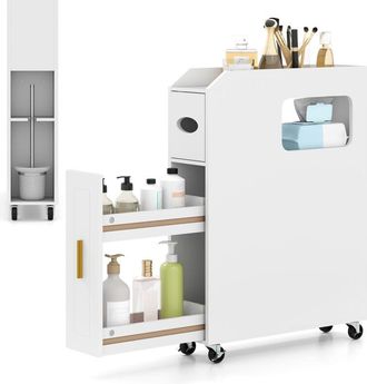 Costway Small Bathroom Storage Cabinet 16cm Narrow Slim Bathroom Organizer-White