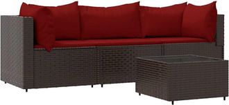 vidaXL Set Muebles De Jard&iacute;n 4 Piezas Y Cojines Rat&aacute;n Sint&eacute;tico Marr&oacute;n Vidaxl