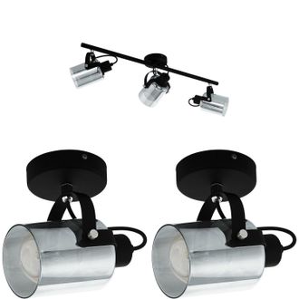 Loops Ceiling Spot Light & 2x Matching Wall Lights Black & Vaporized Glass Adjustable