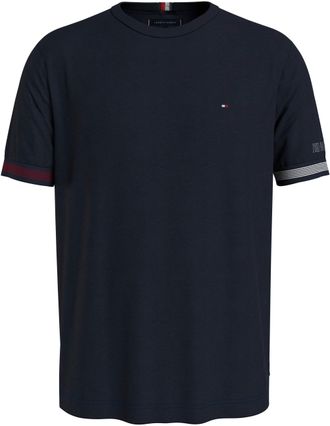 Tommy Hilfiger T-Shirt TOMMY HILFIGER FLAG CUFF TEE, Herren, Gr. M, blau (desert sky), Single Jersey, Obermaterial: 100% Baumwolle, Rundhals, Shirts T-Shirt