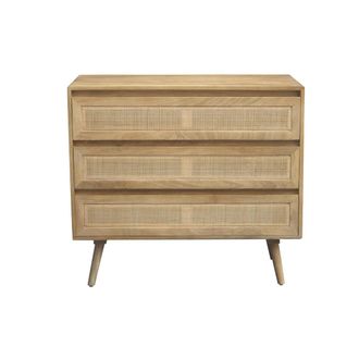 Miliboo C&oacute;moda De Madera Maciza De Mango Y Ca&ntilde;a De Rat&aacute;n 3 Cajones 90 Cm Acange