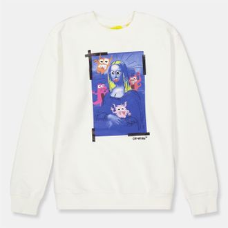 Off-white Boys Off White Large Genie Graphic Crew Neck Sweater in White/Blue - Multicolour - Size 8Y