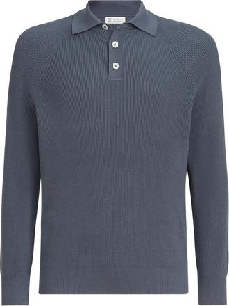 Brunello Cucinelli Cotton English Rib Knit Polo With Long Raglan Sleeves