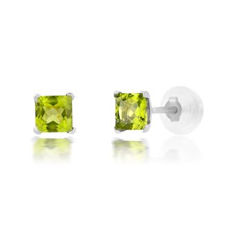 MAX + STONE 14k White Gold Square Princess Cut 4mm Gemstone Stud Earrings