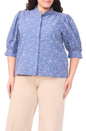 CeCe by Cynthia Steffe Daisy Embroidered Chambray Button-Up Top in Classic Navy at Nordstrom Rack, Size 2 X