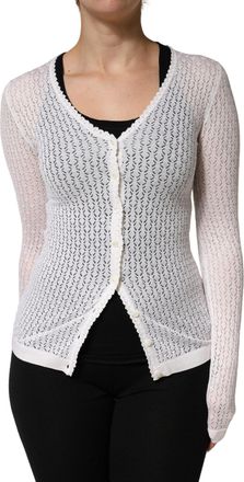 Dolce & Gabbana White Lace Silk Knit Long Sleeves Cardigan Womens Top (Pre-Owned)