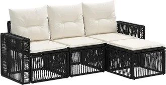 vidaXL Conjunto De Sof&aacute;s De Jard&iacute;n 4 Uds. Negro Y Blanco Crema Vidaxl