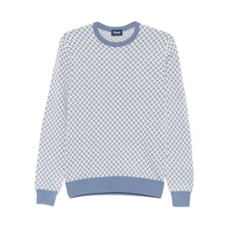 Drumohr Round-neck Knitwear, male, Blue, Size: 3XL Razor Blade Crew-neck Sweater