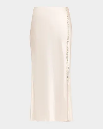 Jason Wu Crystal-Trim Washed Twill Bias Midi Skirt
