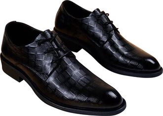 Generic Mens Business Leather Shoes Classic Brogues Vintage Patent Lace-ups Oxfords Pointed Toe Leather Shoe Block Heel Non Slip Low Top Footwear for Work Off