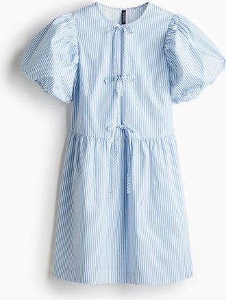 H&M Popelinekleid mit Bindebändern vorne - White