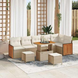 vidaXL Conjunto De Sof&aacute; De Jard&iacute;n 9 Pcs Beige, Crema 90 X 55 X 71 Cm Vidaxl
